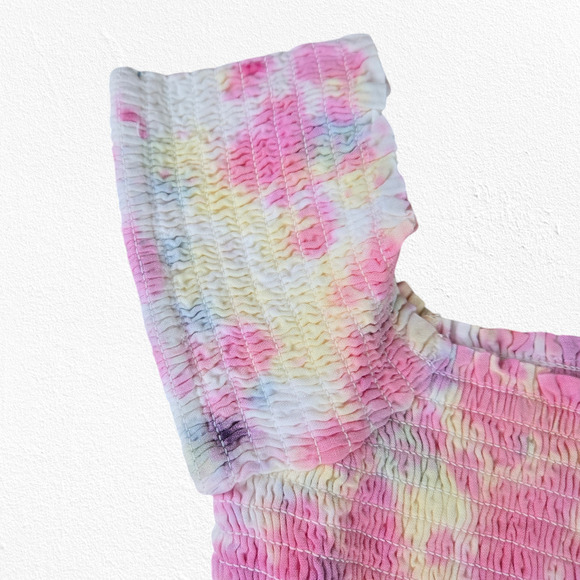 Pink White Tie Dye Smocked Off the Shoulder Area Stars Kaia Dress Size Small - Picture 7 of 13
